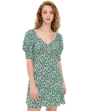 Madewell Crepe V Neck Printed Mini Dress - Green