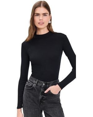 PERFECTWHITETEE Lauryn Mock Neck Rib Long Sleeve Tee - Black