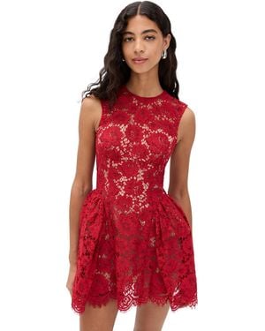 Self-Portrait Fine Lace Pearl Mini Dress - Red