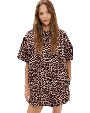 Marques'Almeida Bonded Satin Leopard Print T-Shirt Dress - Brown