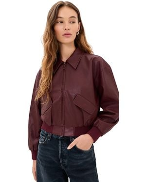GOOD AMERICAN The Better Than Leather Cropped Bomber Jacket - Red