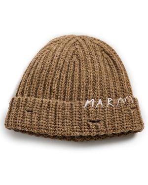 Marni Broken Fisherman Wool Beanie - Natural