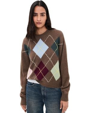 White + Warren Cashmere Argyle Crew Pullover - Black