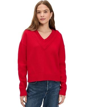 Le Bos Double V Neck Oversized Pullover Sweater - Red