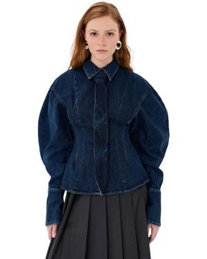 A.W.A.K.E. MODE A. W.A. K.E. Mode Mid Puff Sleeve Shirt - Blue