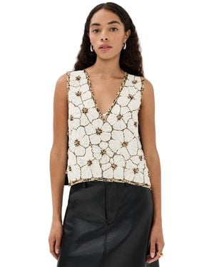 La DoubleJ Embroidered V Neck Scala Top - Black