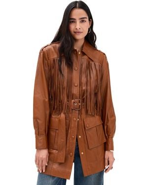 FARM Rio Fringe Leather Coat - Brown