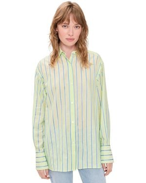 RENGGLI Stripe Boxy Long Sleeve Button Up Shirt - Green