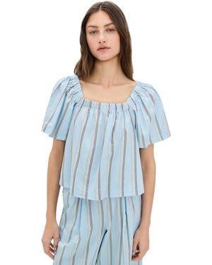 Stateside Column Stripe Poplin Swing Top - Blue