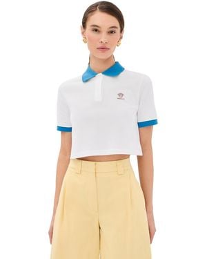 Versace Medusa Embroidery Cropped Pique Polo - White