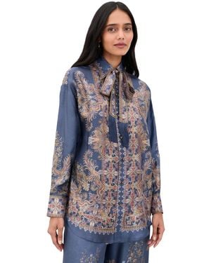 Zimmermann Valiant Relaxed Silk Button Down Shirt - Blue