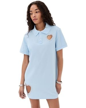 Area Crystal Heart Cutout Polo Dress - Blue
