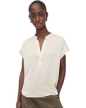 Vince Gathered Neck Cap Sleeve Silk Blouse - Natural