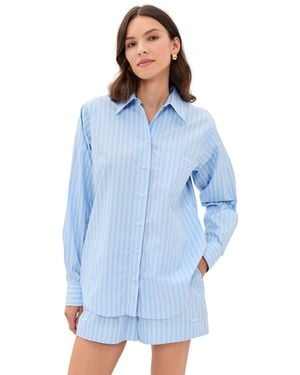 Hunza G Cotton Stripe Coverup Shirt - Blue