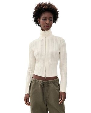 GOOD AMERICAN The Cable Zip Up Cardigan - Natural