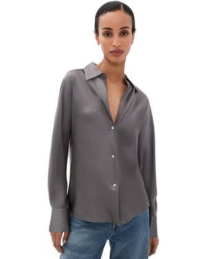 Vince Bias Silk Button Down Shirt - Black