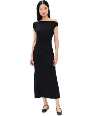 Leset Lauren Ruched Asymmetrical Shoulder Dress - Black