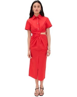 MSGM Collar Short Sleeve Midi Dress - Red