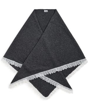 Ganni Wool Lace Triangular Scarf Xxl - Black