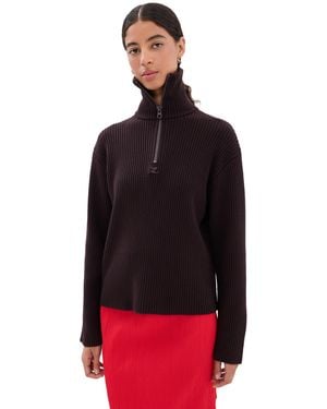 Courreges Ribbed Merino Wool Trucker Sweater - Red