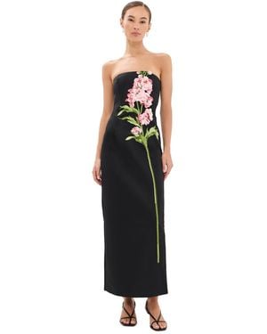 LEO LIN Rayna Embroidered Maxi Dress Snapdragon Print - Black