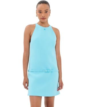 Courreges A-Line Belted Twill Mini Dress - Blue