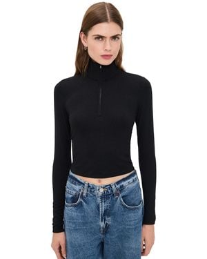 James Perse Cropped Long Sleeve Half Zip - Black