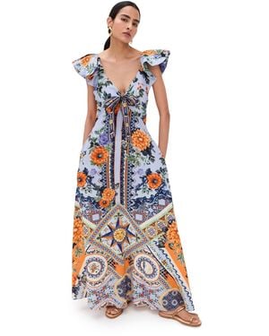 CAMILLA Tie Front Frill Sleeve Long Dress Luscious - White