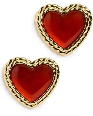 Argento Vivo Carnelian Heart Stone Studs - Red