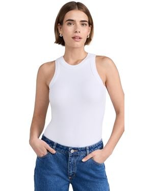 Ambitionist Ali Ribbed Racer Tank Bodysuit - White