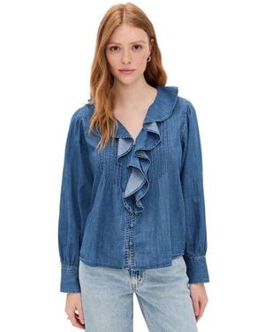 Madewell Denim Ruffled Pintuck Top - Blue