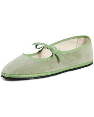 Vibi Venezia Mary Jane Velvet Brigitte Flats - Green