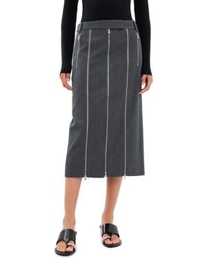 Tibi Gossamer Wool Melange Zip Midi Trouser Skirt - Black