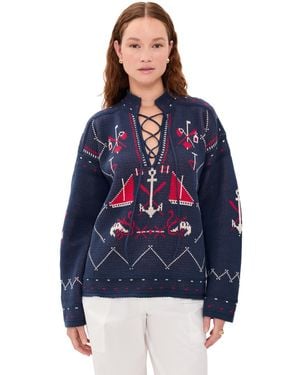 The Great The Fisherman Lace Up Pullover - Blue