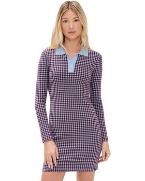 Le Bos Gingham Knit Polo Mini Dress - Purple