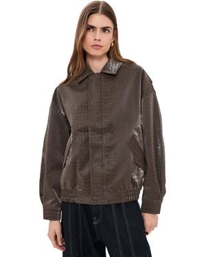 Lioness Kenny Faux Leather Bomber Jacket - Brown