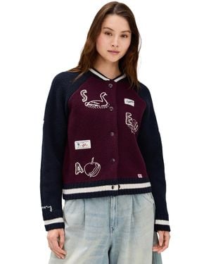 Sea Archer Varsity Knit Cardigan - Red