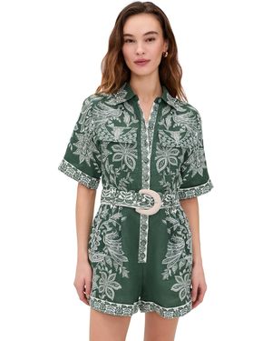 FARM Rio Miranda Short Sleeve Linen Romper - Green