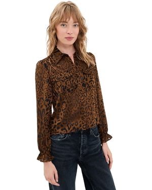 Generation Love Priya Leopard Burn-Out Blouse - Black