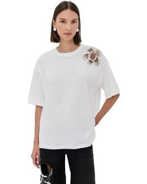 Area Crystal Cluster Flower T-Shirt - White