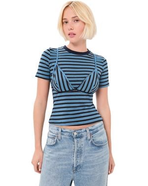Never Fully Dressed Stripe Bra Baby T-Shirt - Blue