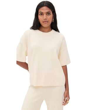 English Factory Collar Knit Half Sleeves Top - Natural