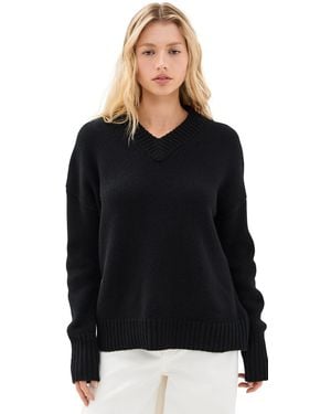 La Ligne Solid Marin V Neck Sweater - Black