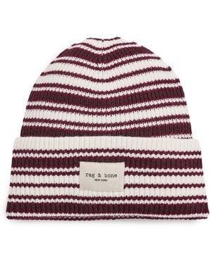 Rag & Bone Blake Wool Blend Stripe Beanie - Red