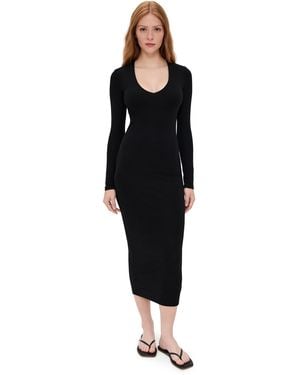 James Perse Stretch Lotus Deep V Dress - Black