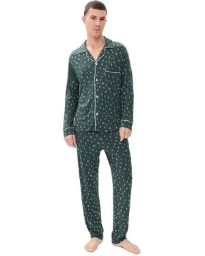 Eberjey William Printed Long Pajama Set - Green