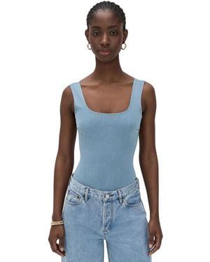 Commando Do It All Denim Square Neck Thong Bodysuit - Blue
