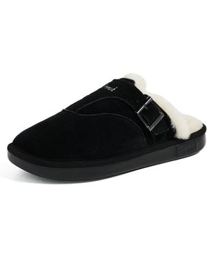 Brunch Amour Suede Shearling Slippers - Black