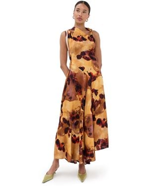 Victoria Beckham Sleeveless Draped Silk Midi Dress - Yellow