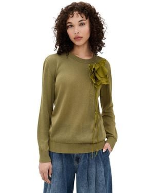 Marques'Almeida Thin Knit Crew Neck Sweater With Flower Embellishment - Green